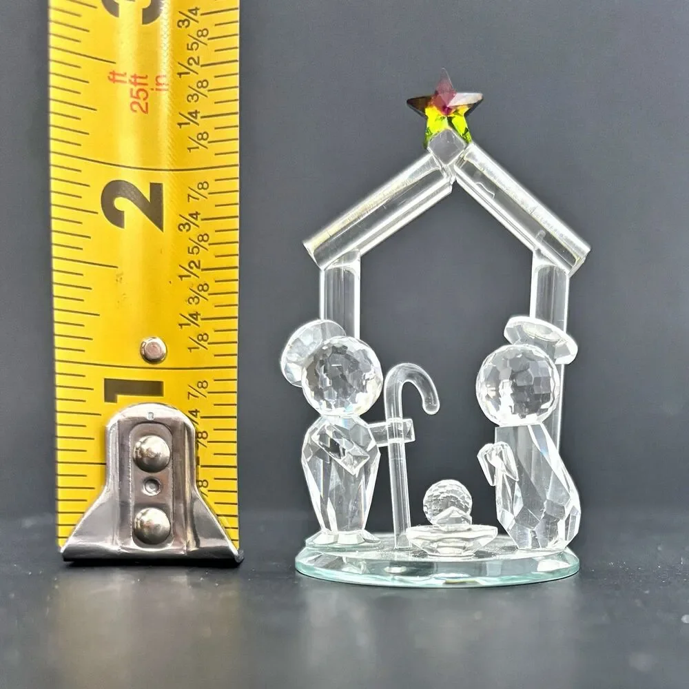 Vintage Crystal World Holy Family Nativity Figurine Made USA Christmas Holiday